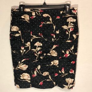 WHBM Black Ruched Pencil Skirt with Polka Dots